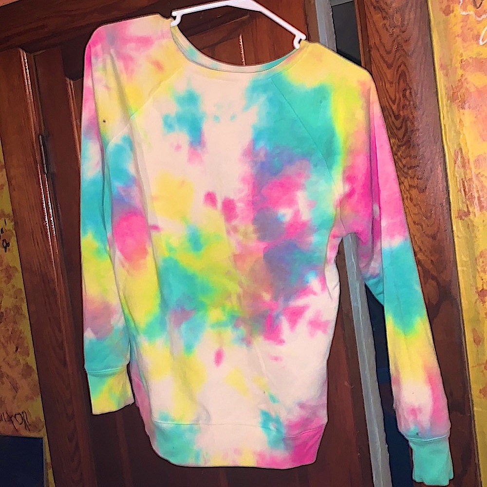 Two tie dye long sleeves and one tie dye sweatshirt